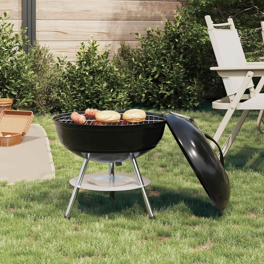 Barbecue a carbone pieghevole con struttura in acciaio nero per spazi esterni pieghevole regolabile
