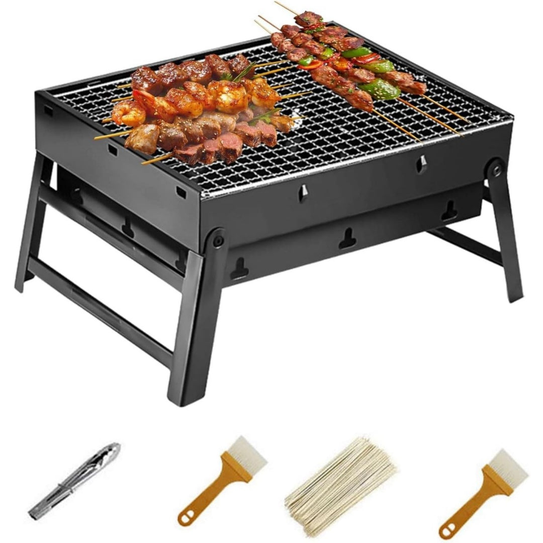 Barbecue a carbone pieghevole con struttura in acciaio nero con design versatile Materiali qualita costruito