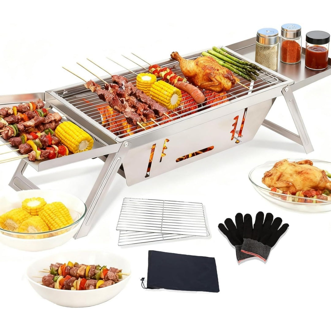 Barbecue a carbone pieghevole regolabile argento