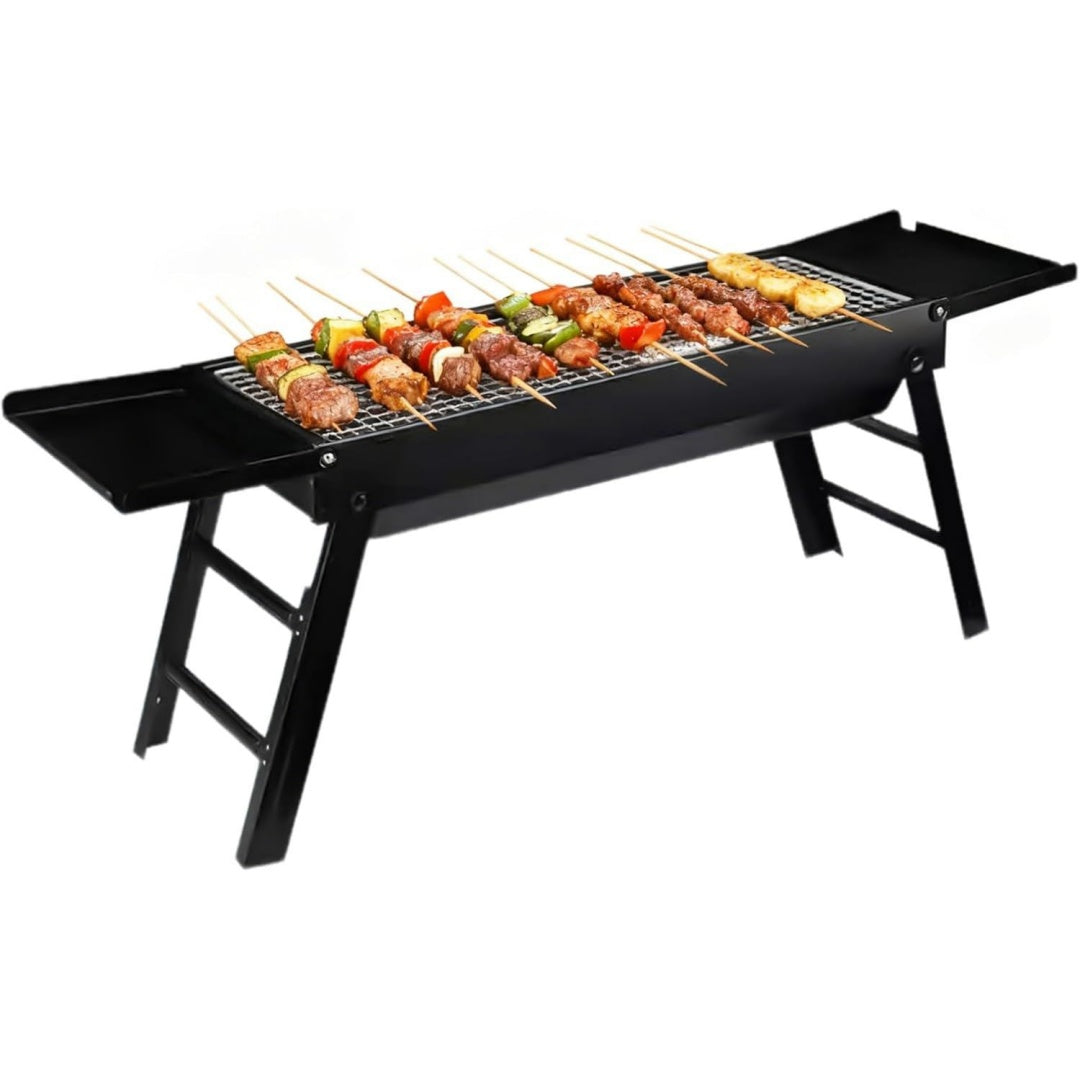 Barbecue a carbone pieghevole regolabile nero per spazi esterni pieghevole regolabile
